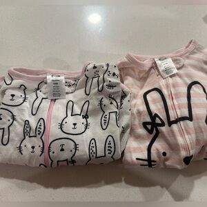 Gerber Bunny and Stripes Footed Pajamas - Pink and White